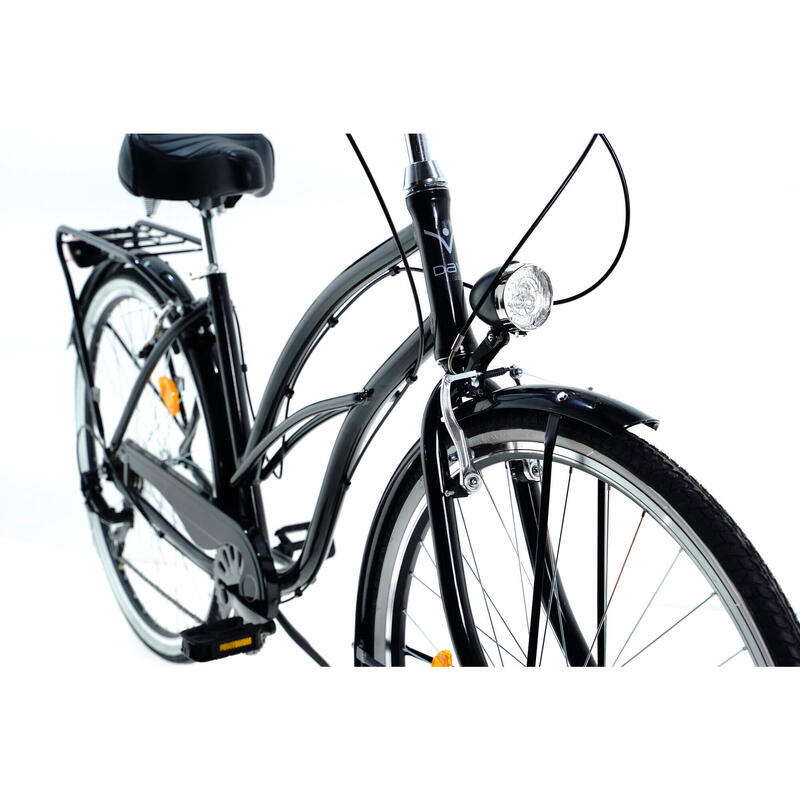 Bicicleta dama Cruiser  Davi® Bianca, Alu, 7 viteze 28", 160-185 cm , Negru