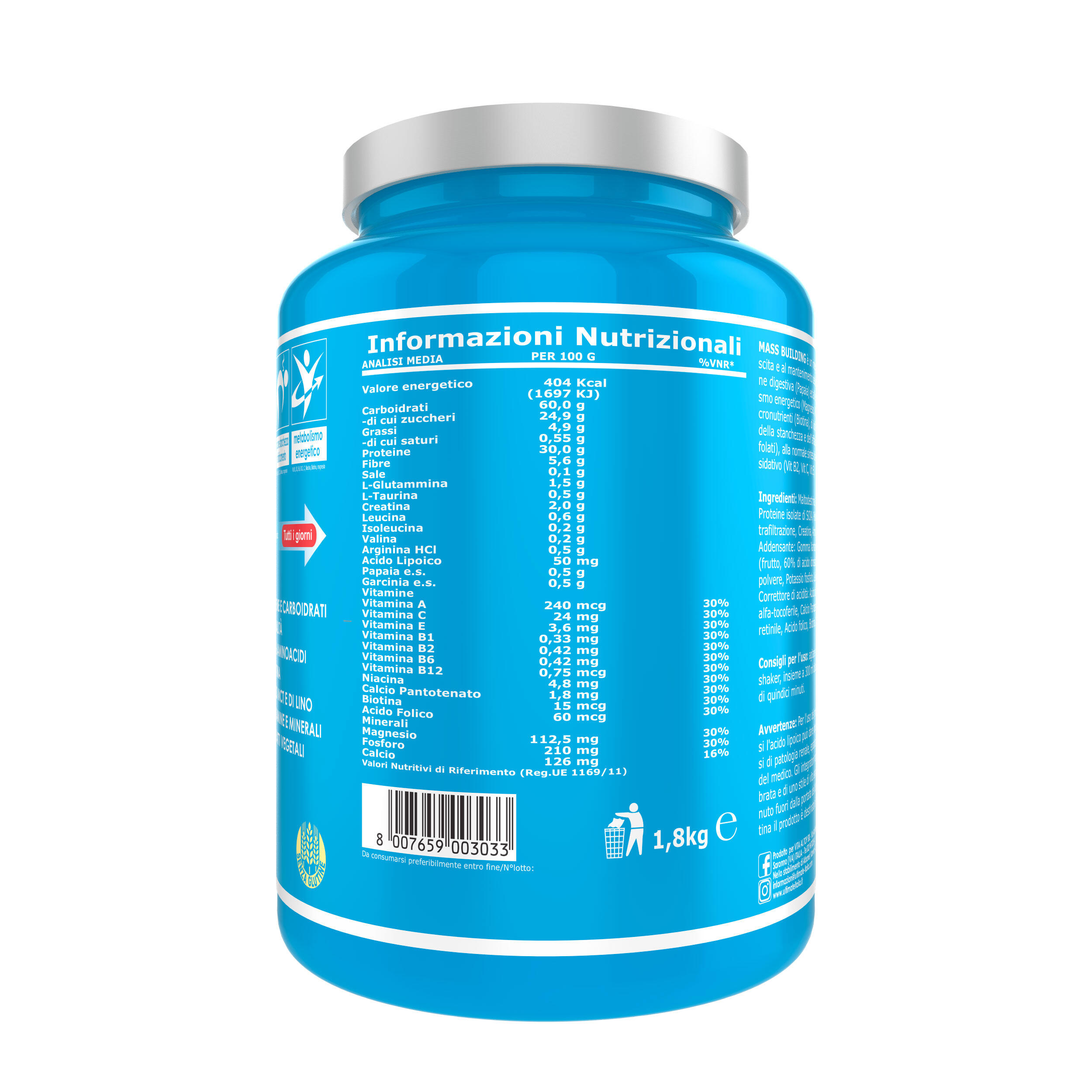 Integratore alimentare - MASS BUILDING FRAGOLA - 1,8 Kg 3/7