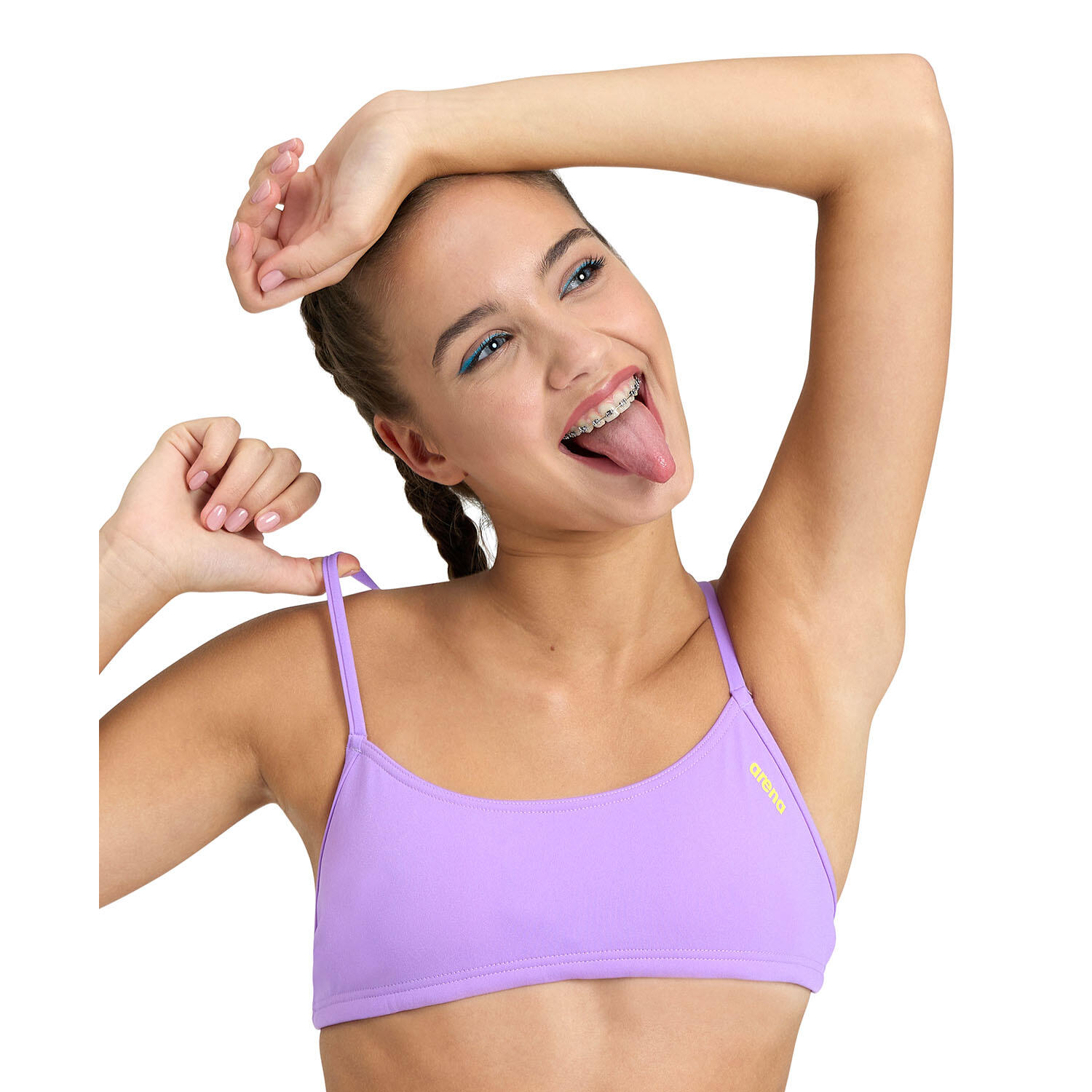 Arena - Top De Natation Femme - Bandeau Play R - Brassière De Bain - Bleu|jaune - L/2xl - Decathlon