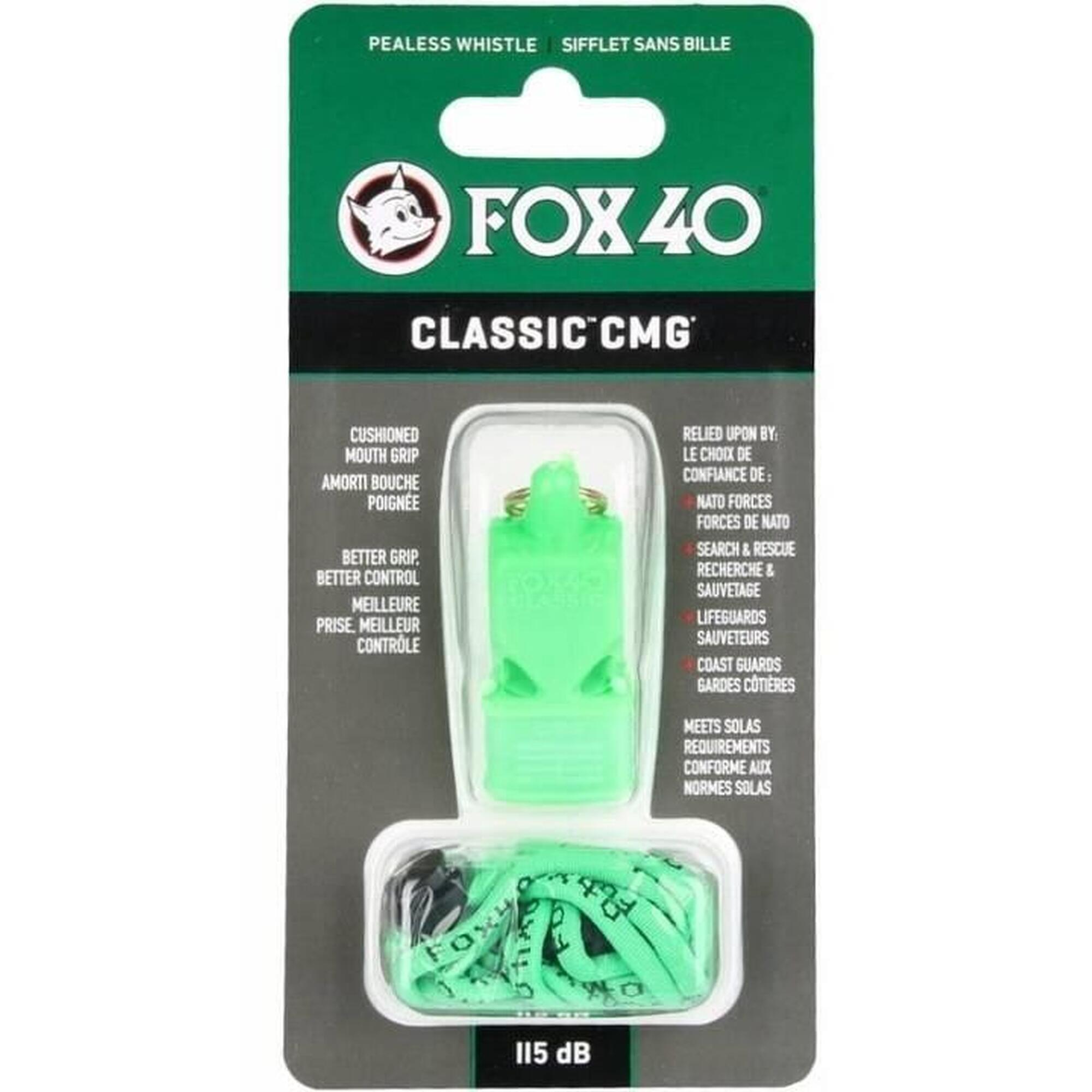 Gwizdek Fox 40 CMG z ochraniaczem na zęby i neonowozielonym sznurkiem