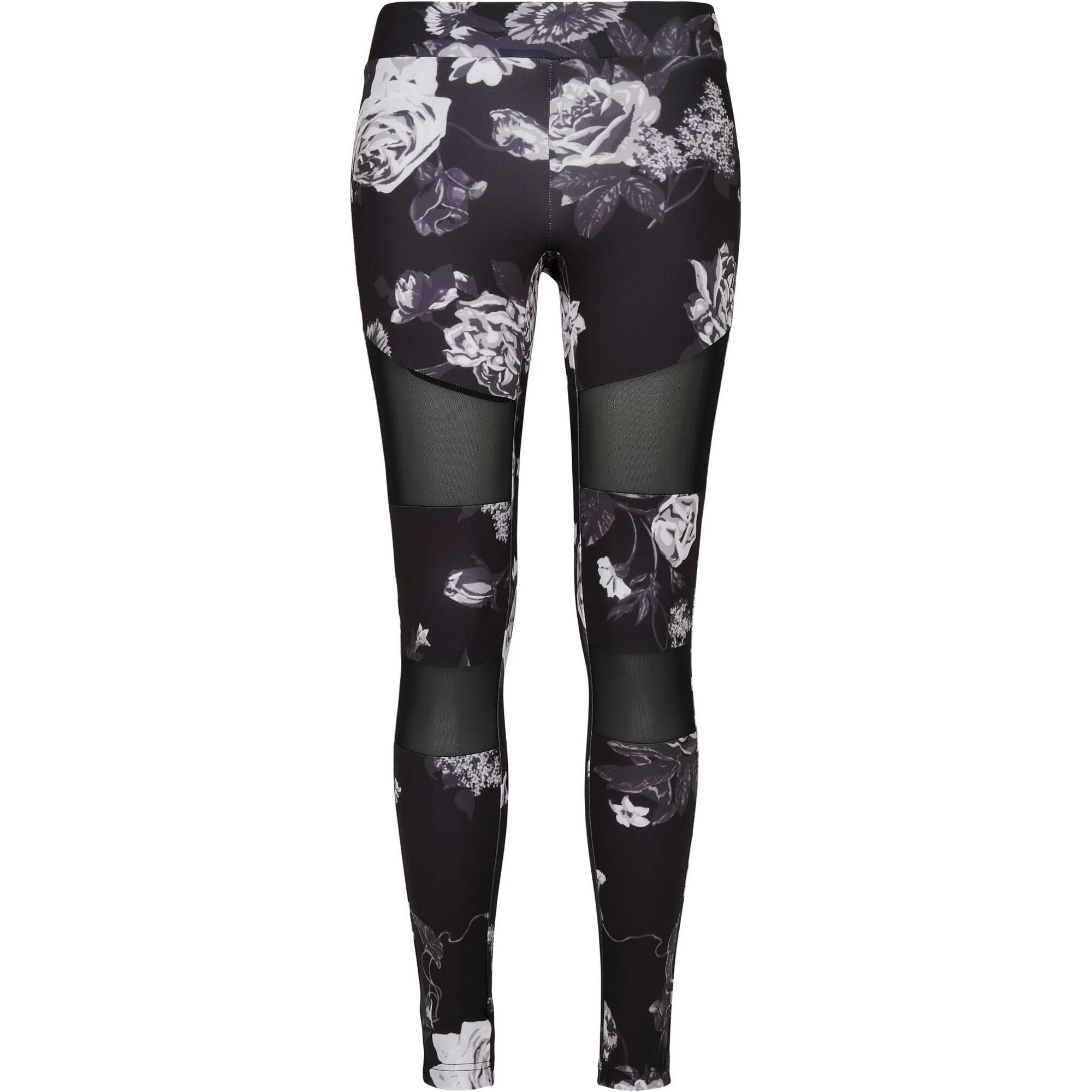 Leggings Tech Flowers Mesh Insert para senhora/senhora Flor escura