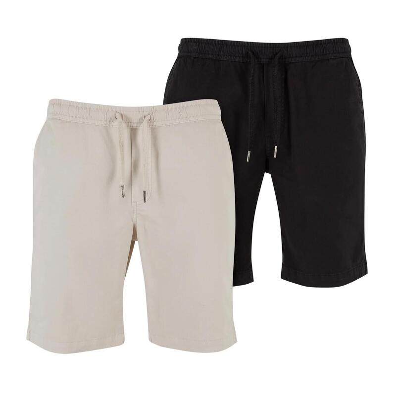 Heren Twill Stretch Shorts (Set van 2) (Wolk/Zwart)