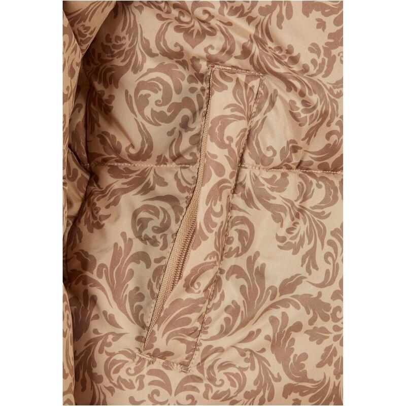 Dames Retro Pufferjas met Allover Print (Beige)