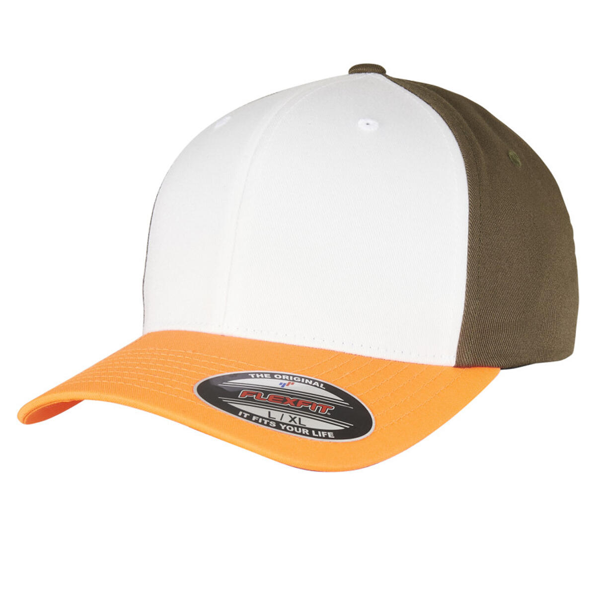 Cappellino Da Baseball 3 Tonalit� Flexfit Arancione Fluo Bianco Verde Oliva 3/3