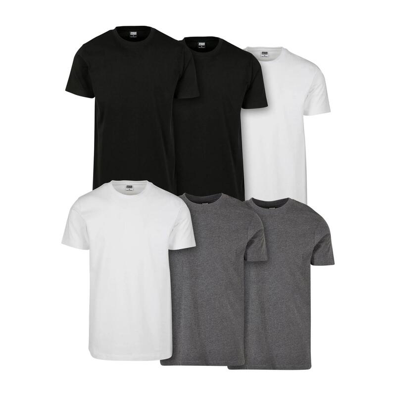 Heren Basic Tshirt (Set van 6) (Zwart/Wit/Charcoal)