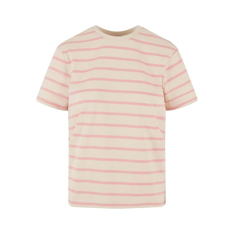 Dames Gestreept Boxy Tshirt (Roze limonade/wit zand)