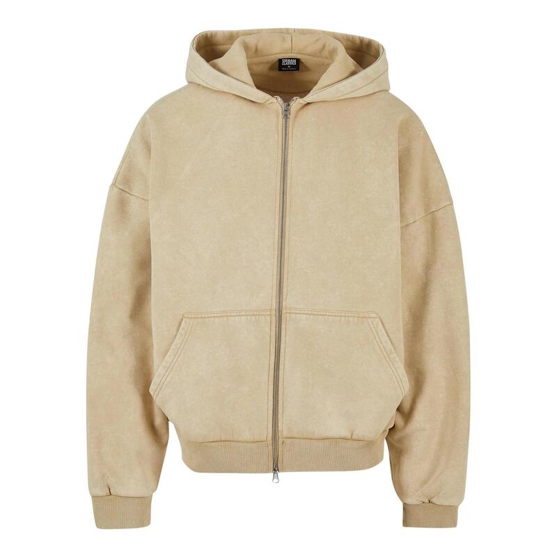 Heren 90's Stone Wash Zwaargewicht Full Zip Hoodie (Beige)