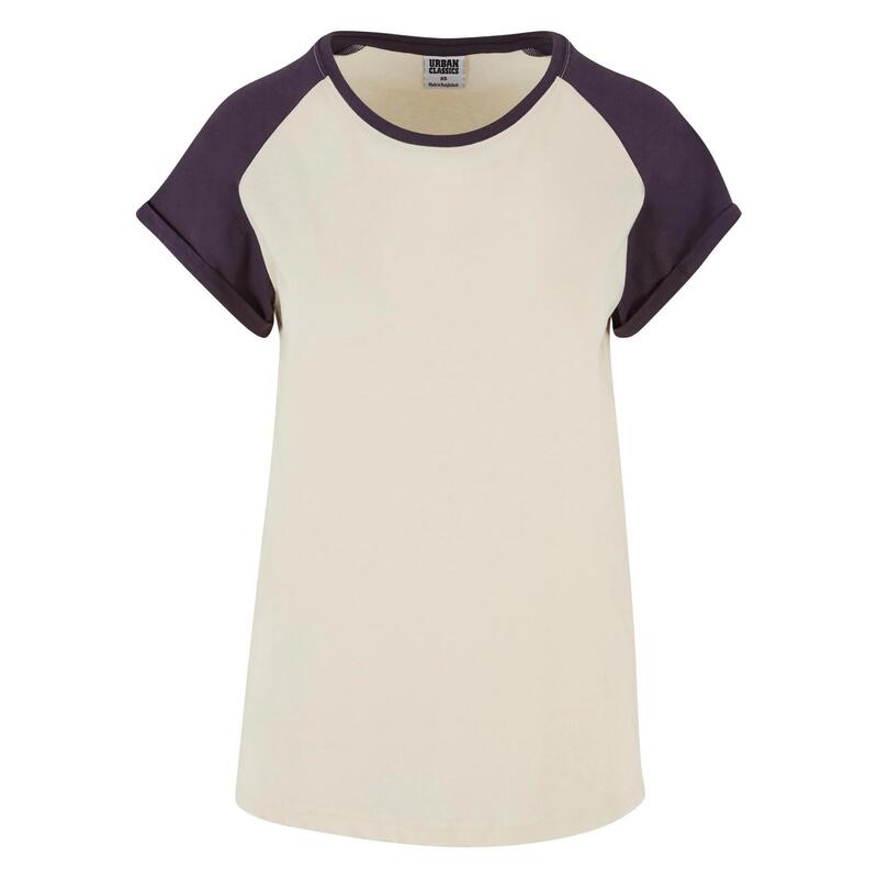 Dames Contrast Raglan Tshirt (Wit zand/paarse nacht)