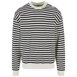 Heren Sweatshirt met gestreepte ronde hals (Wit zand/zwart)