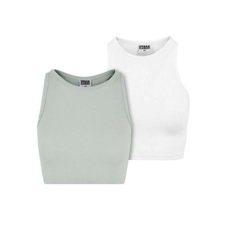 Dames Ribbed Crop Top (Set van 2) (Mint Mint/Wit)