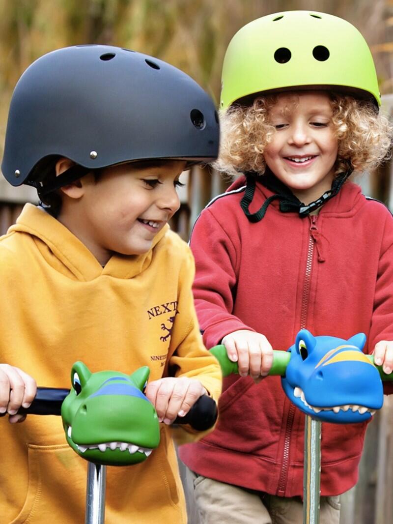 Tête de trottinette dinosaure bleu 3/4