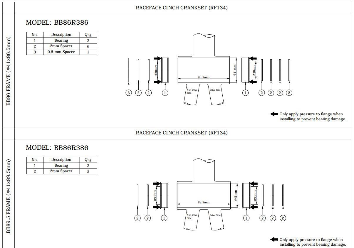 Token Innenlager Press Fit BB86R Rh: BB86 - KRG: BB 386 & Sram BB30 5/7