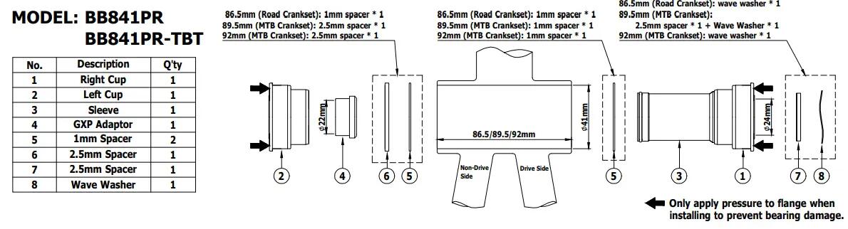 Suport rowerowy TOKEN NINJA BB841PR  BB86/BB89.5/BB32 Korba SRAM GXP 3/3