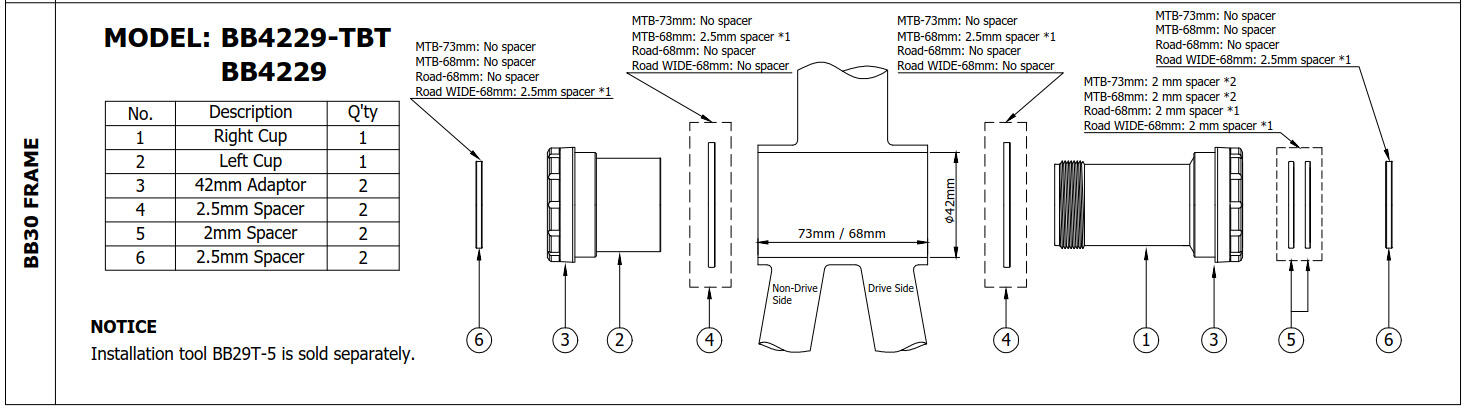 Token Innenlager Thread Fit Ninja BB Rh: BB30 - KRG: Sram DUB 4/4
