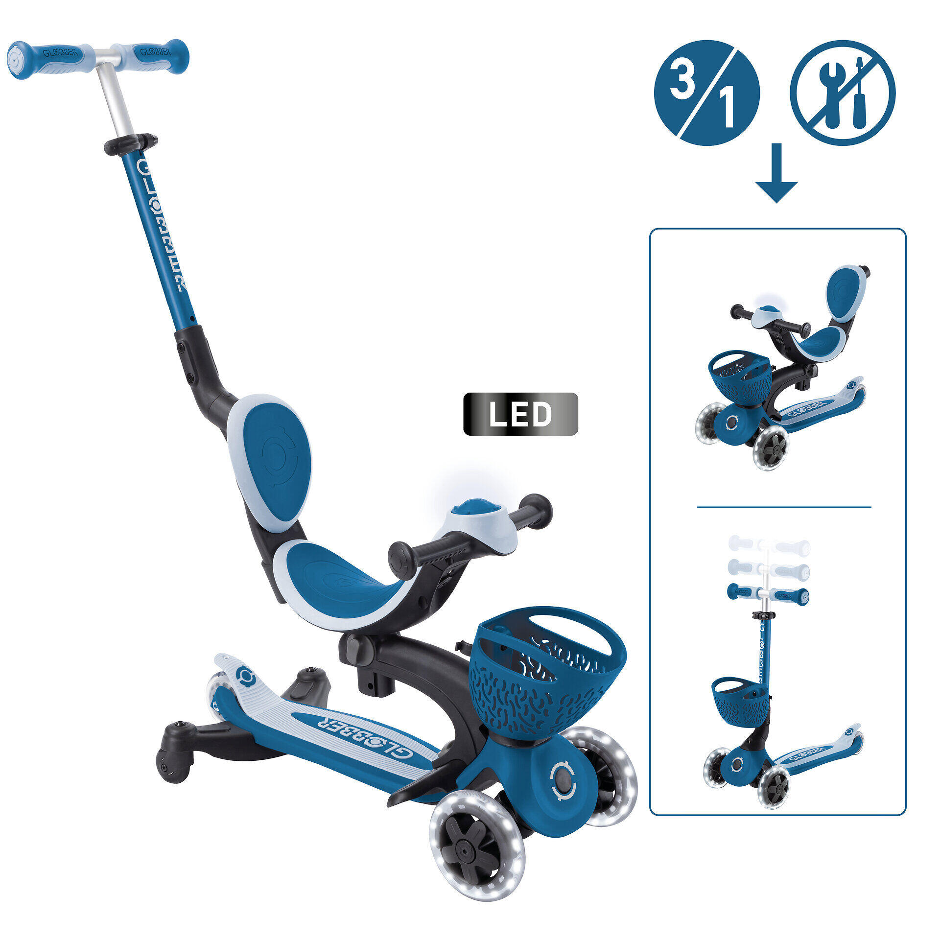GLOBBER GLOBBER GO-UP BABY 360 LIGHTS petrol-hellblau, mit Leuchtrollen und Leuchtmodul