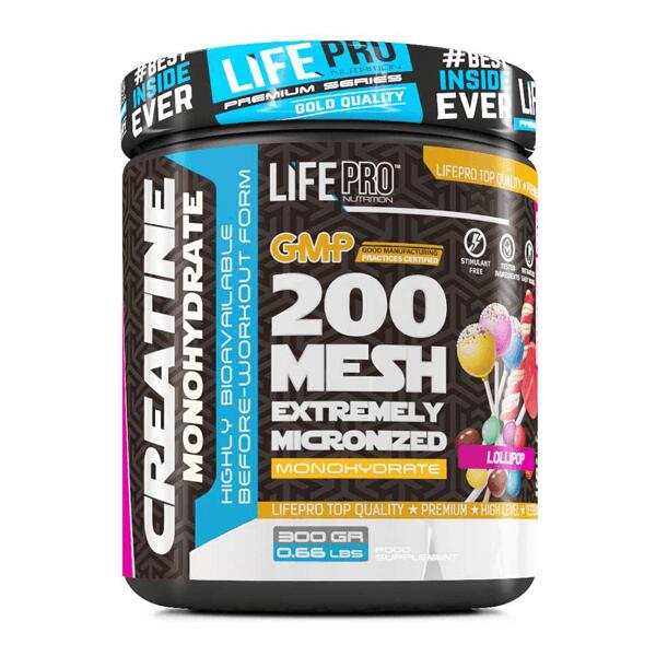 LIFE PRO NUTRITION Creatine Monohydraat 200 Mesh (gearomatiseerd) - 300g Lollipop LifePRO