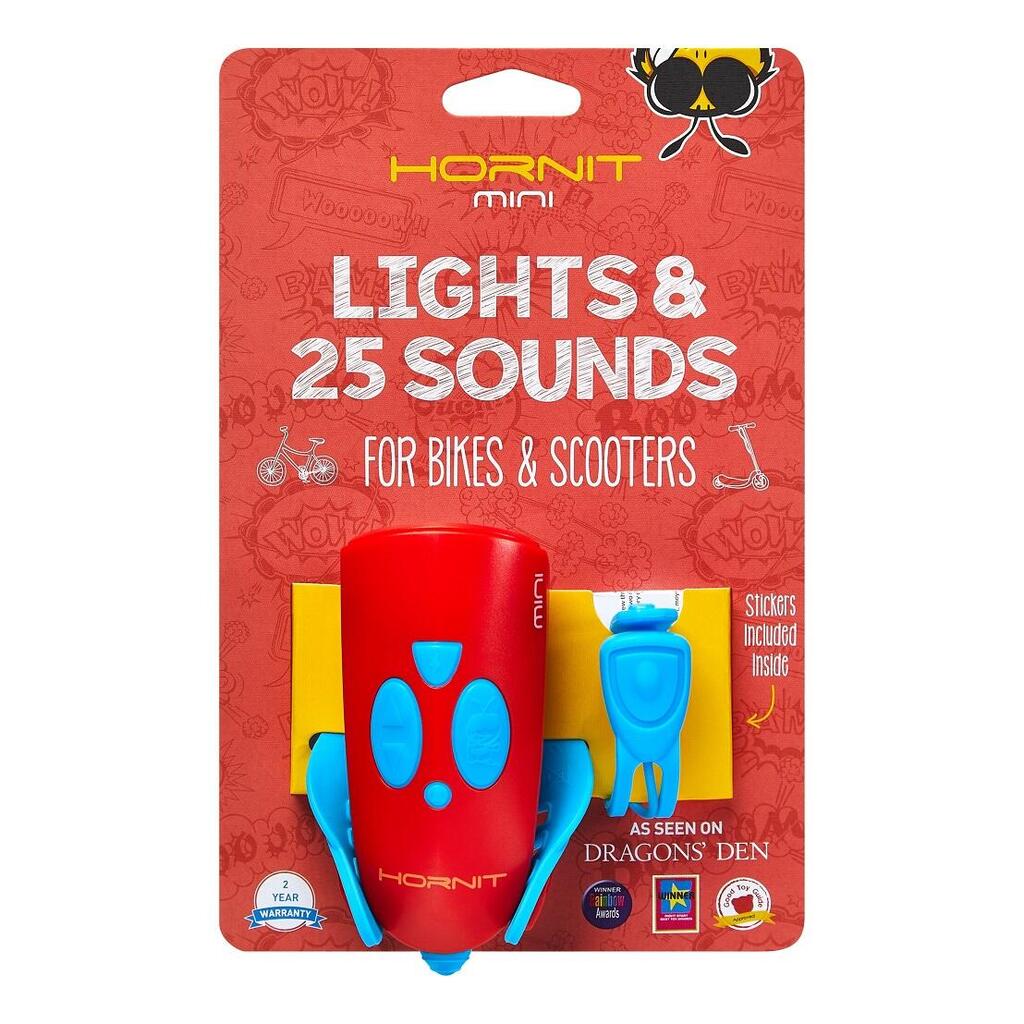 Bike horn and light for children with 25 sounds - blue and red