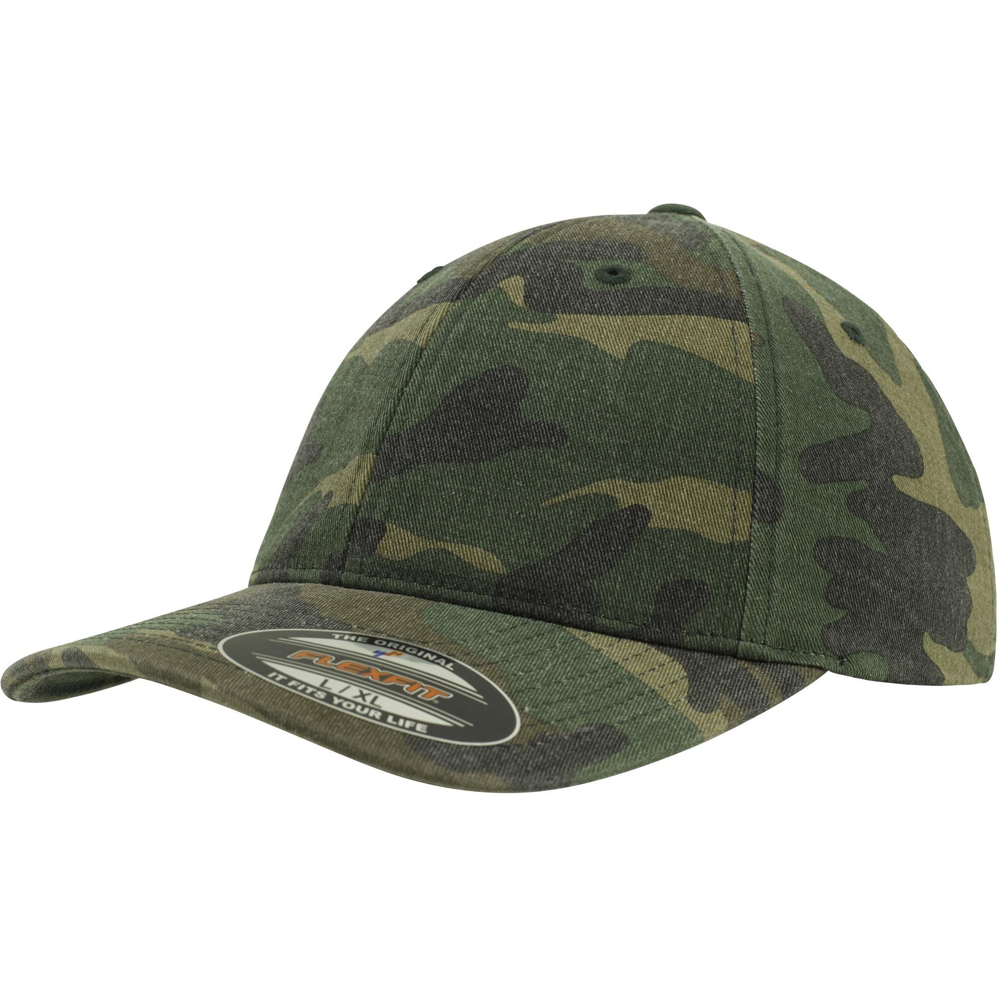 Garment Washed Camo Baseball Cap (Green Camo) 1/3