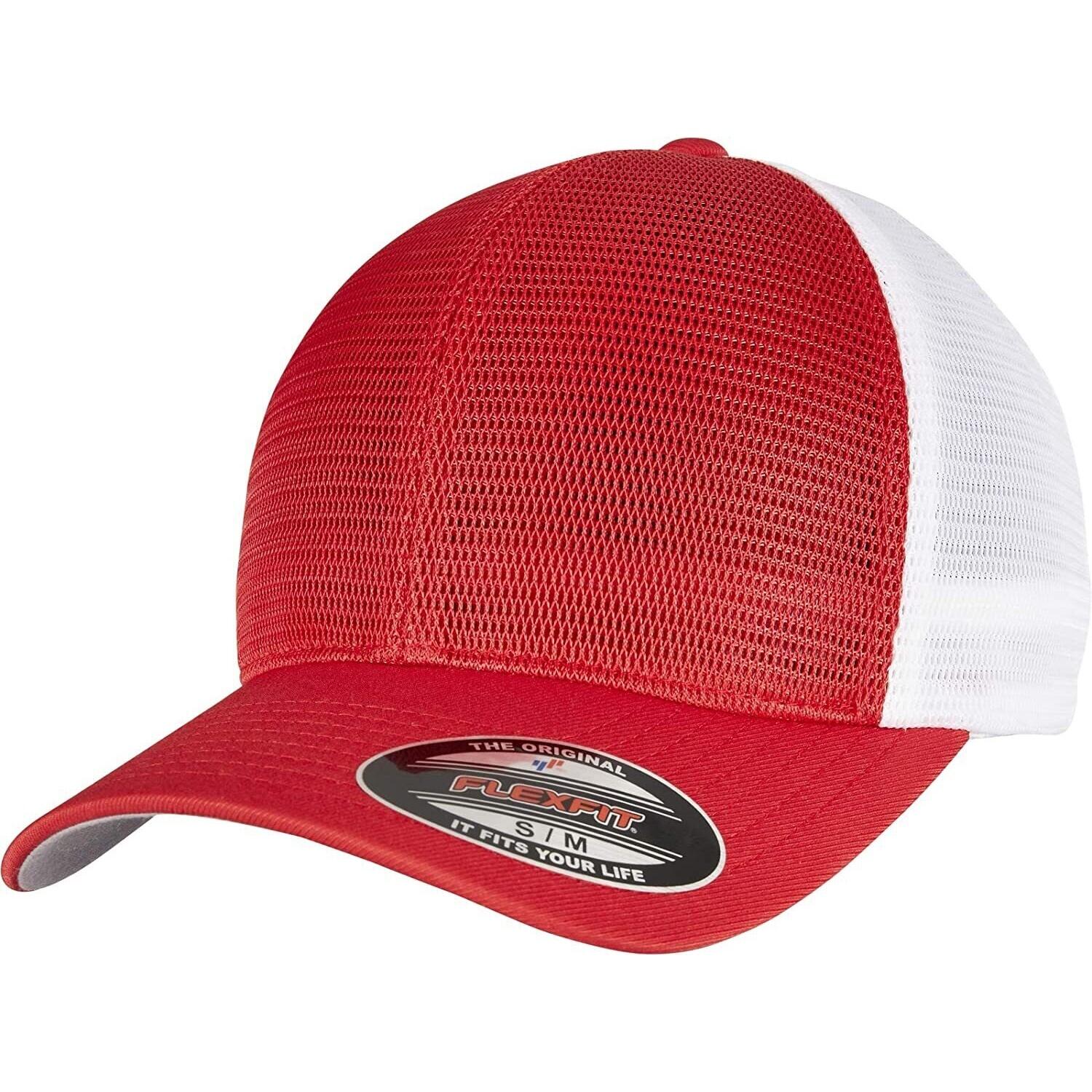 FLEXFIT Unisex Adult Omnimesh Mesh Two Tone Cap (Red/White)