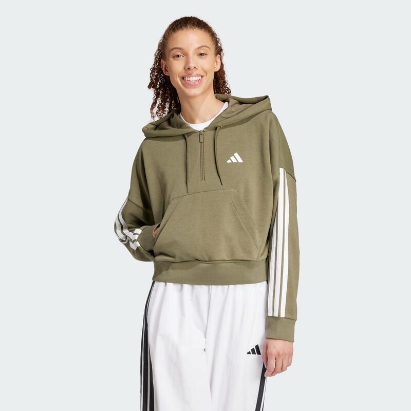 Sweat-shirt à capuche zip 1/4 french terry 3 bandes Essentials