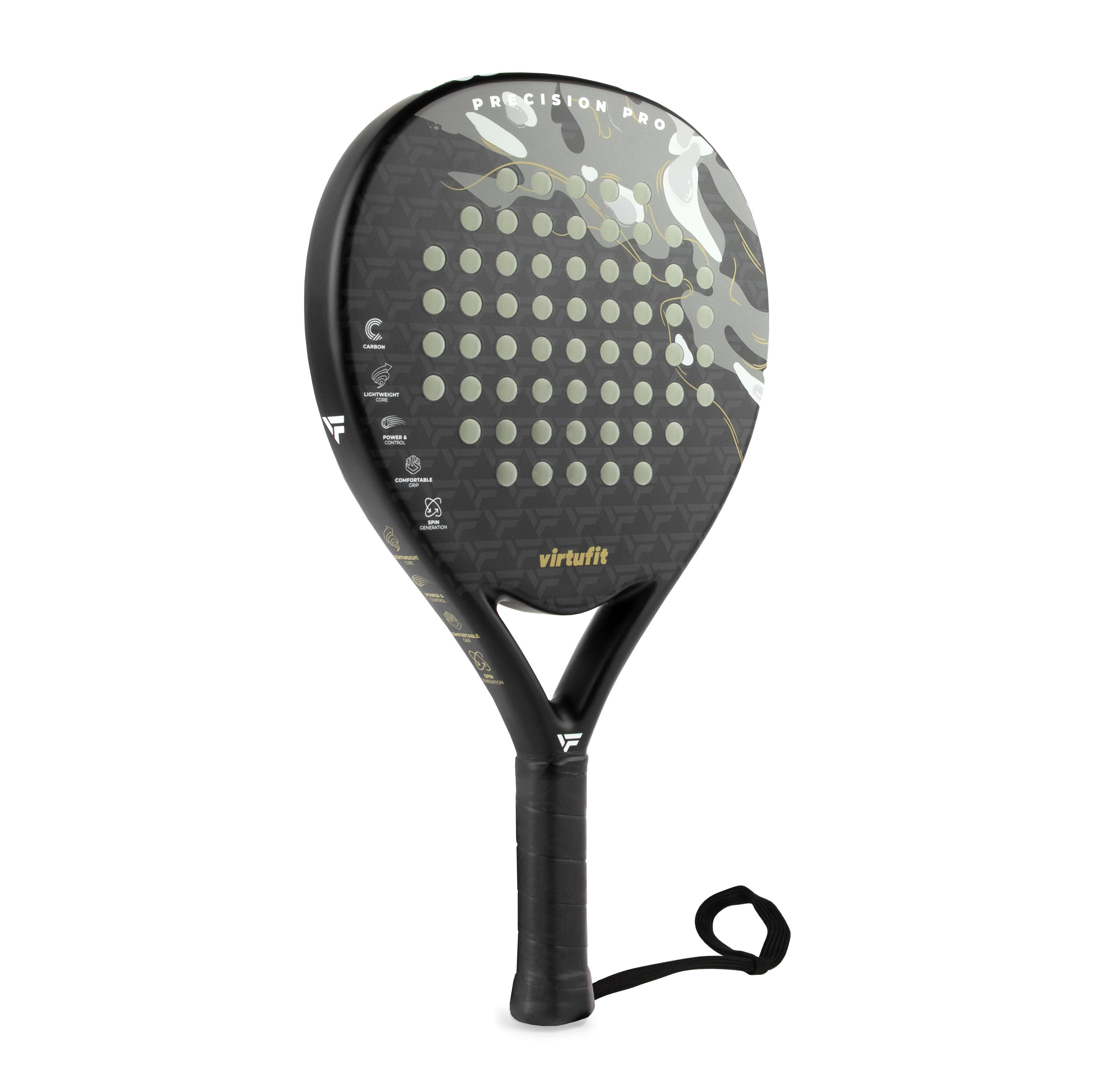 VIRTUFIT Precision Pro Padel Racket - Zwart - Goud