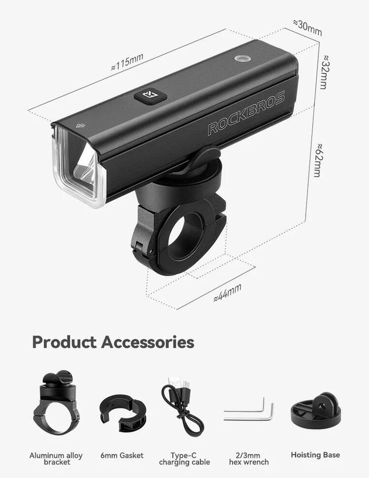 Lampka przednia z pilotem ROCKBROS RHL1500