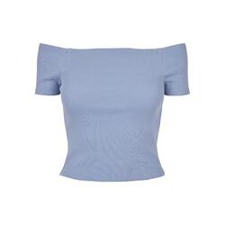 Dames Geribd Off Shoulder Tshirt (Viola Blauw)