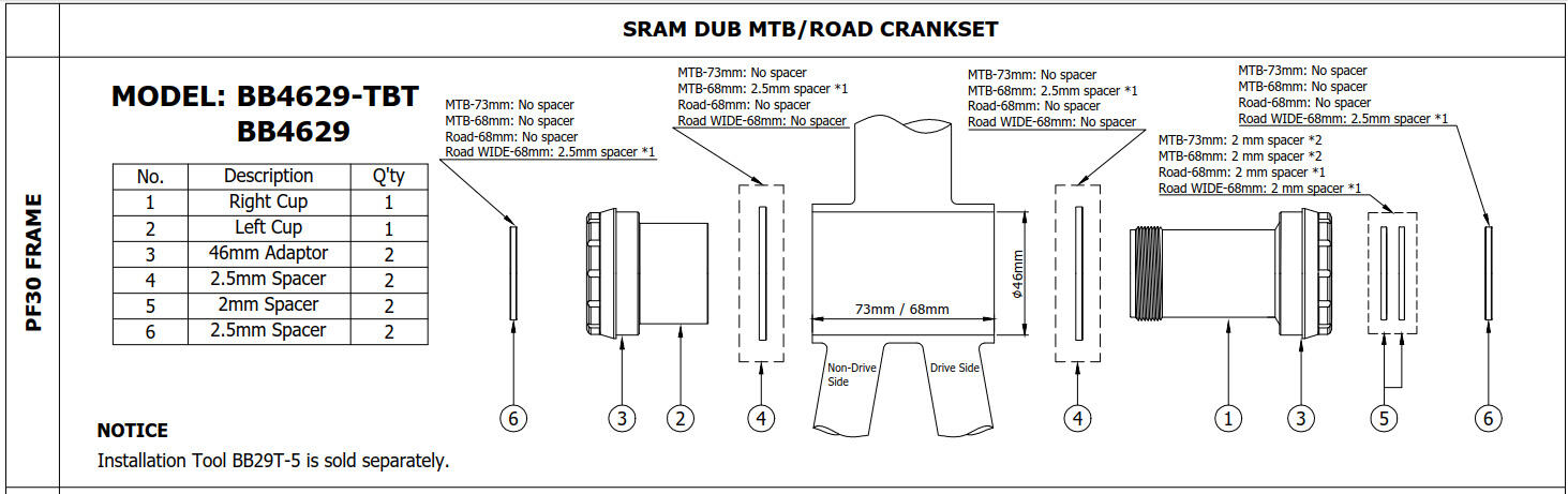 Token Innenlager Thread Fit Ninja BB Rh: PF30 - KRG: Sram DUB 3/5