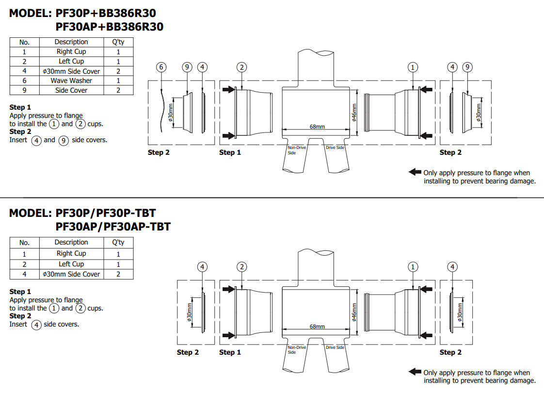 Suport rowerowy TOKEN PF30P  Rama PF30  (46mm) Korba  BB30 (30mm) 3/4