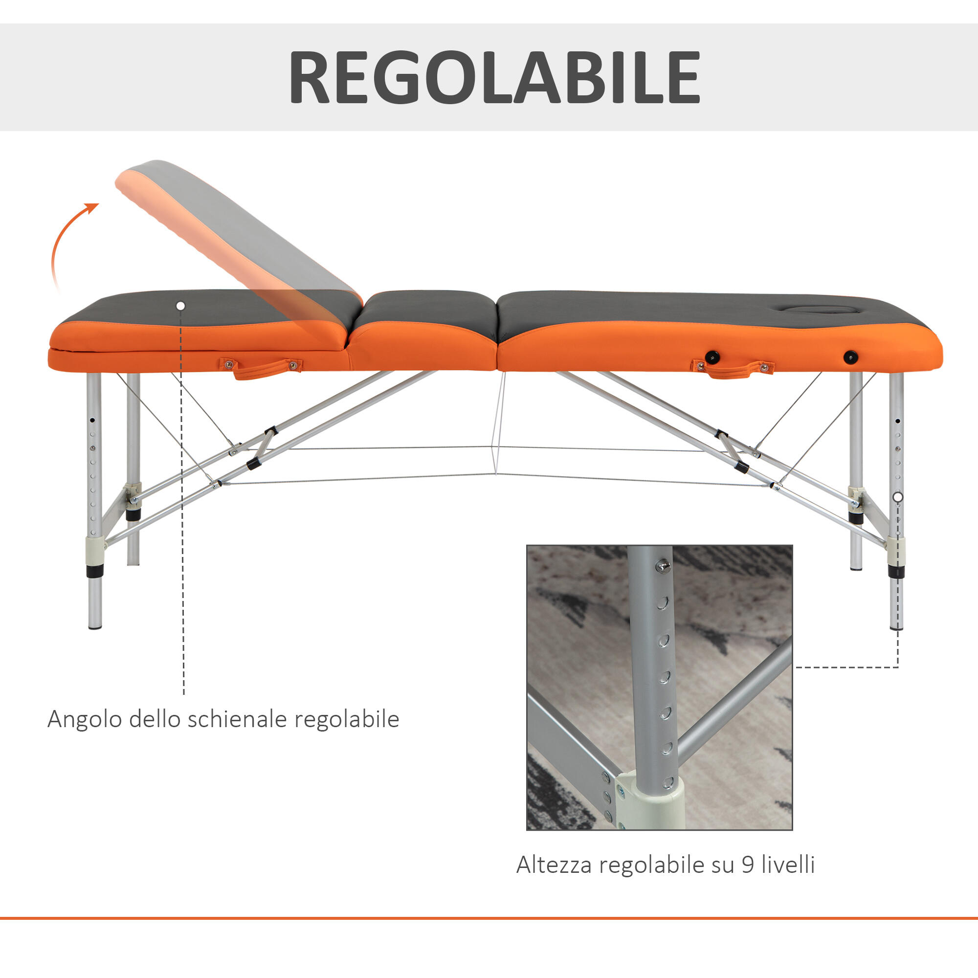 HOMCOM Lettino Massaggio Pieghevole in Alluminio Max 225 Kg - 215 x 60 cm 6/7