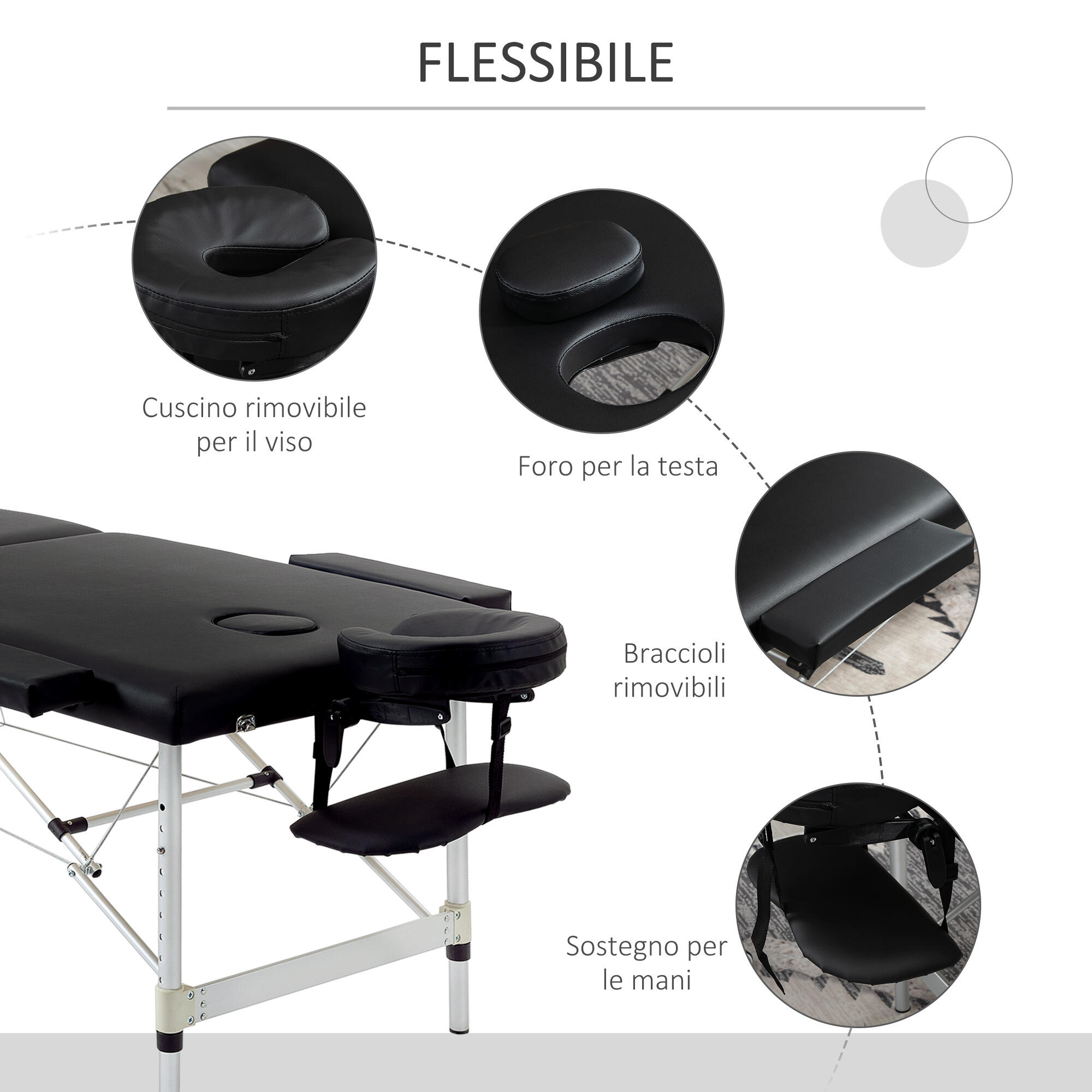 HOMCOM Lettino Massaggio Pieghevole (Max 225 kg) Custodia Trasporto Inclusa 7/7