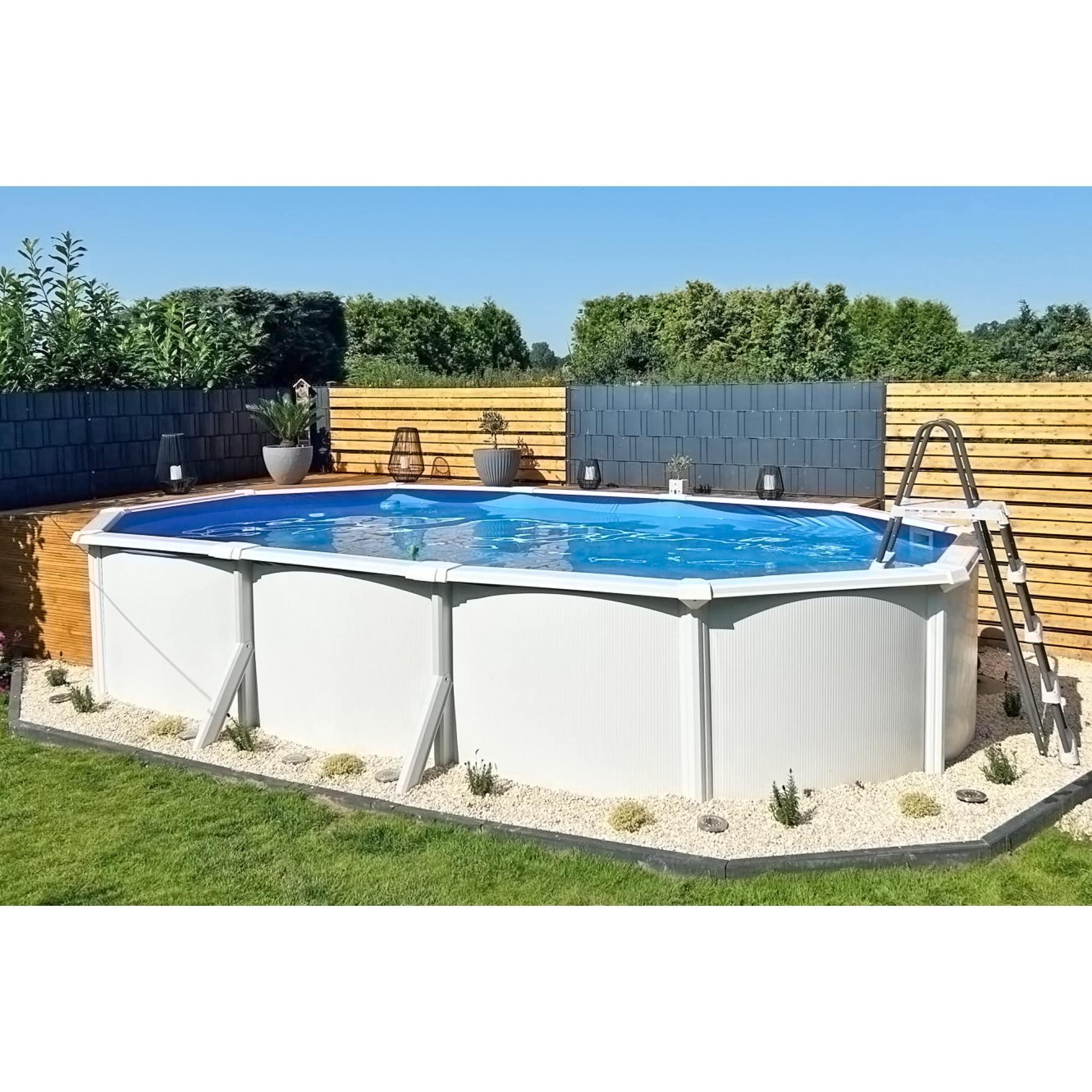 Stahlwandpool ovalform 610x360x120cm, Stahl 0,4mm weiß, Folie 0,3mm
blau 3/4