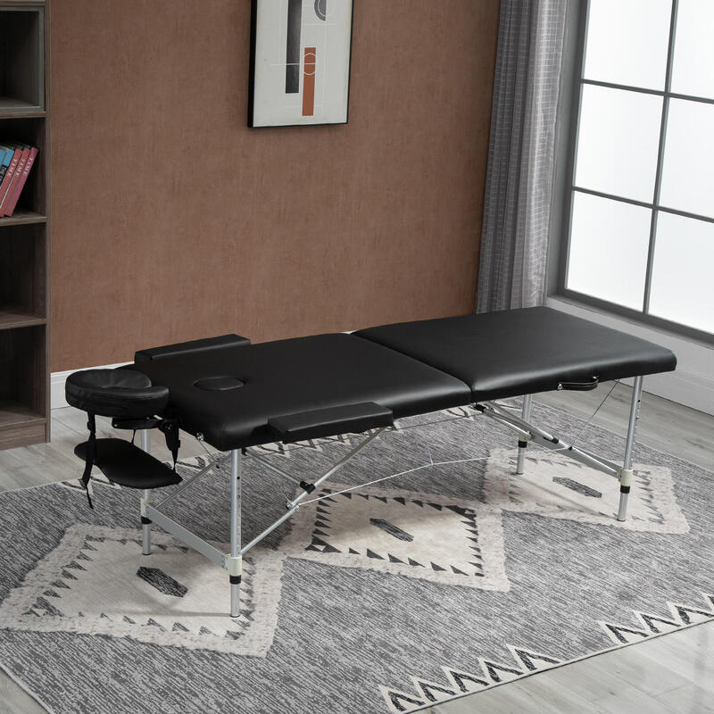 Pat pliabil de masaj cu geanta inclusa, 185 x 70 x 59 - 80 cm, Lemn, Negru