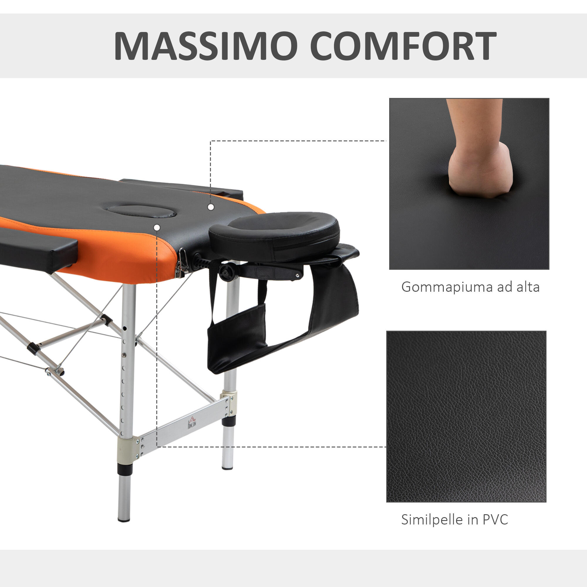 HOMCOM Lettino Massaggio Pieghevole in Alluminio Max 225 Kg - 215 x 60 cm 5/7