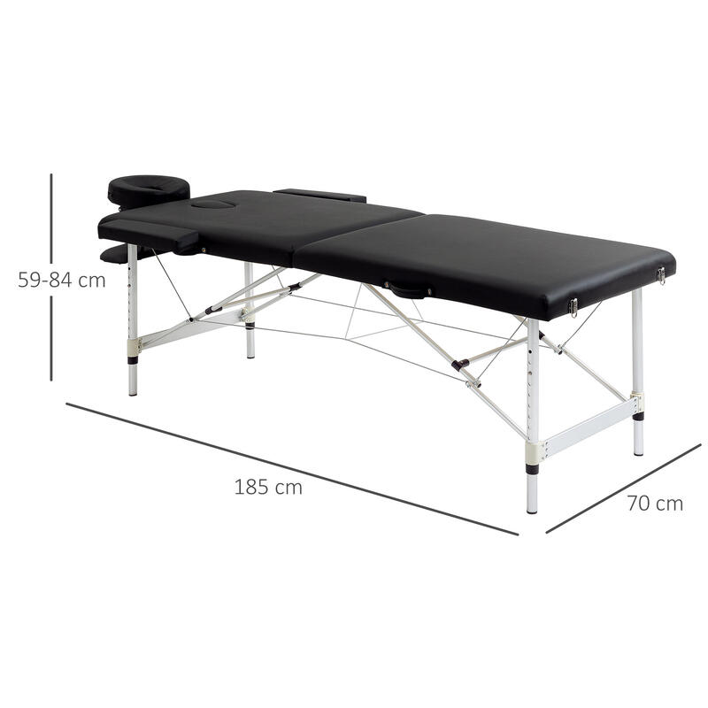 Pat pliabil de masaj cu geanta inclusa, 185 x 70 x 59 - 80 cm, Lemn, Negru