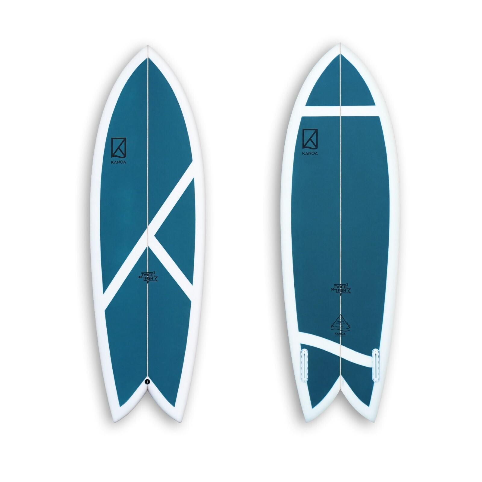 Kanoa Surfboards - Twice Fish - Planche Fish En Résine 5'9 - Planche De Surf - Blanc|bleu - Decathlon