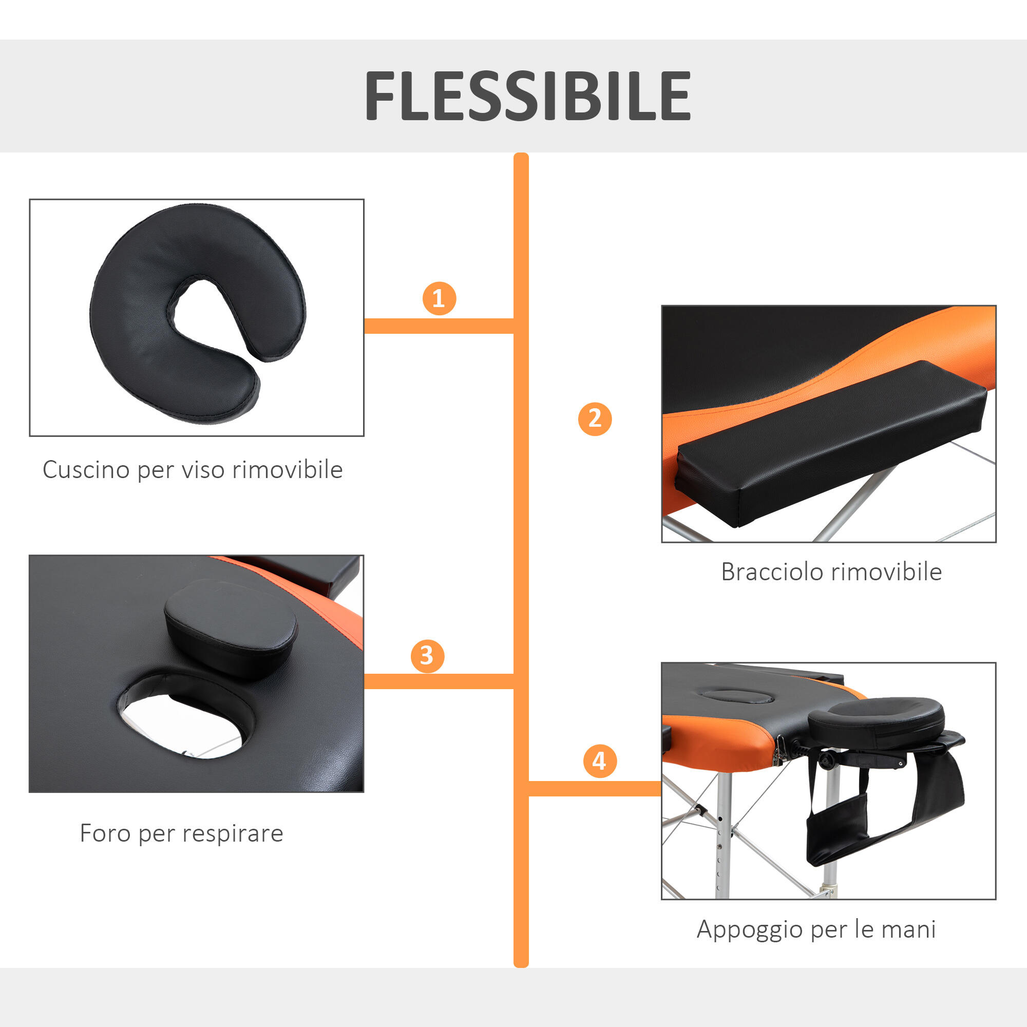 HOMCOM Lettino Massaggio Pieghevole in Alluminio Max 225 Kg - 215 x 60 cm 7/7