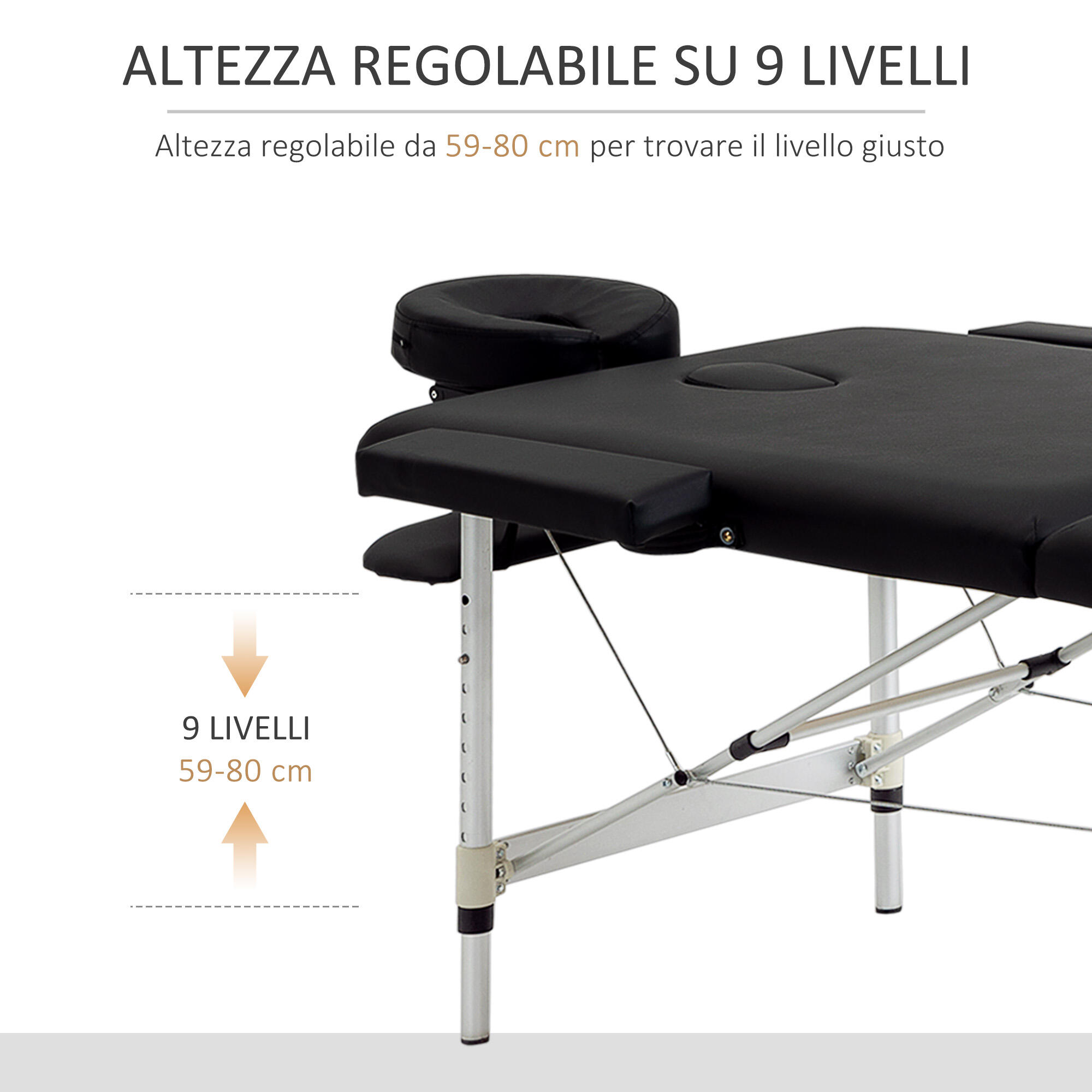 HOMCOM Lettino Massaggio Pieghevole (Max 225 kg) Custodia Trasporto Inclusa 4/7