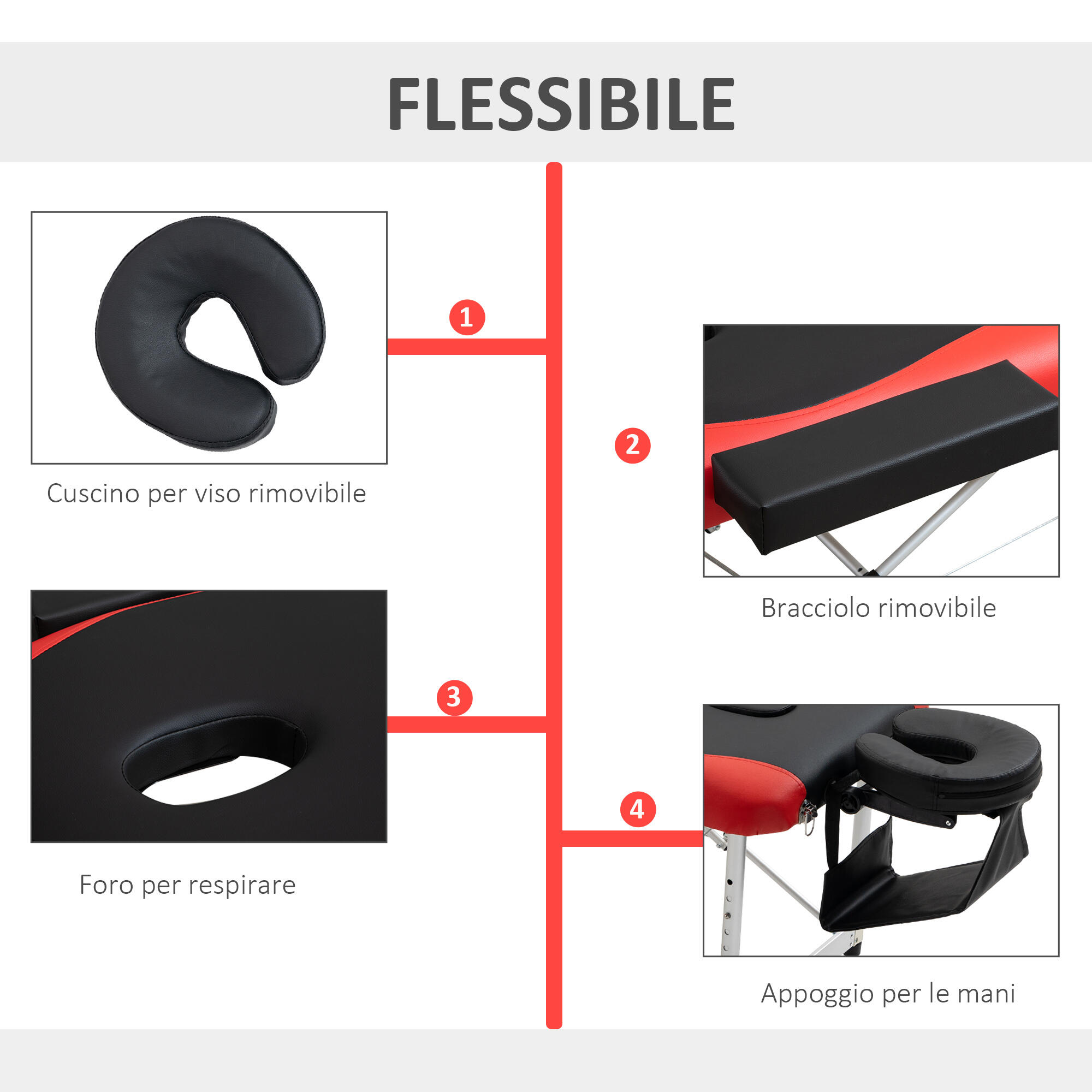HOMCOM Lettino Massaggi Portatile, Pieghevole e Professionale in Alluminio 5/7