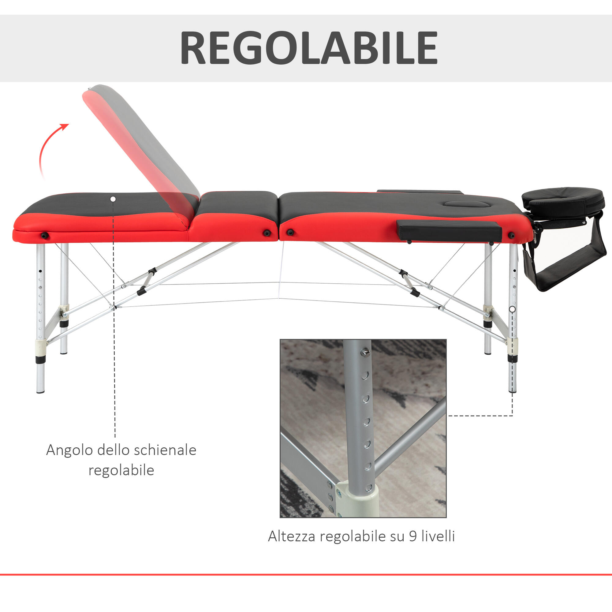 HOMCOM Lettino Massaggi Portatile, Pieghevole e Professionale in Alluminio 4/7