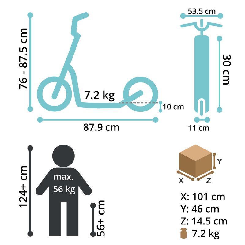Trottinette grandes roues 12", pour enfants de 8 ans, pneus gonflables, Sport