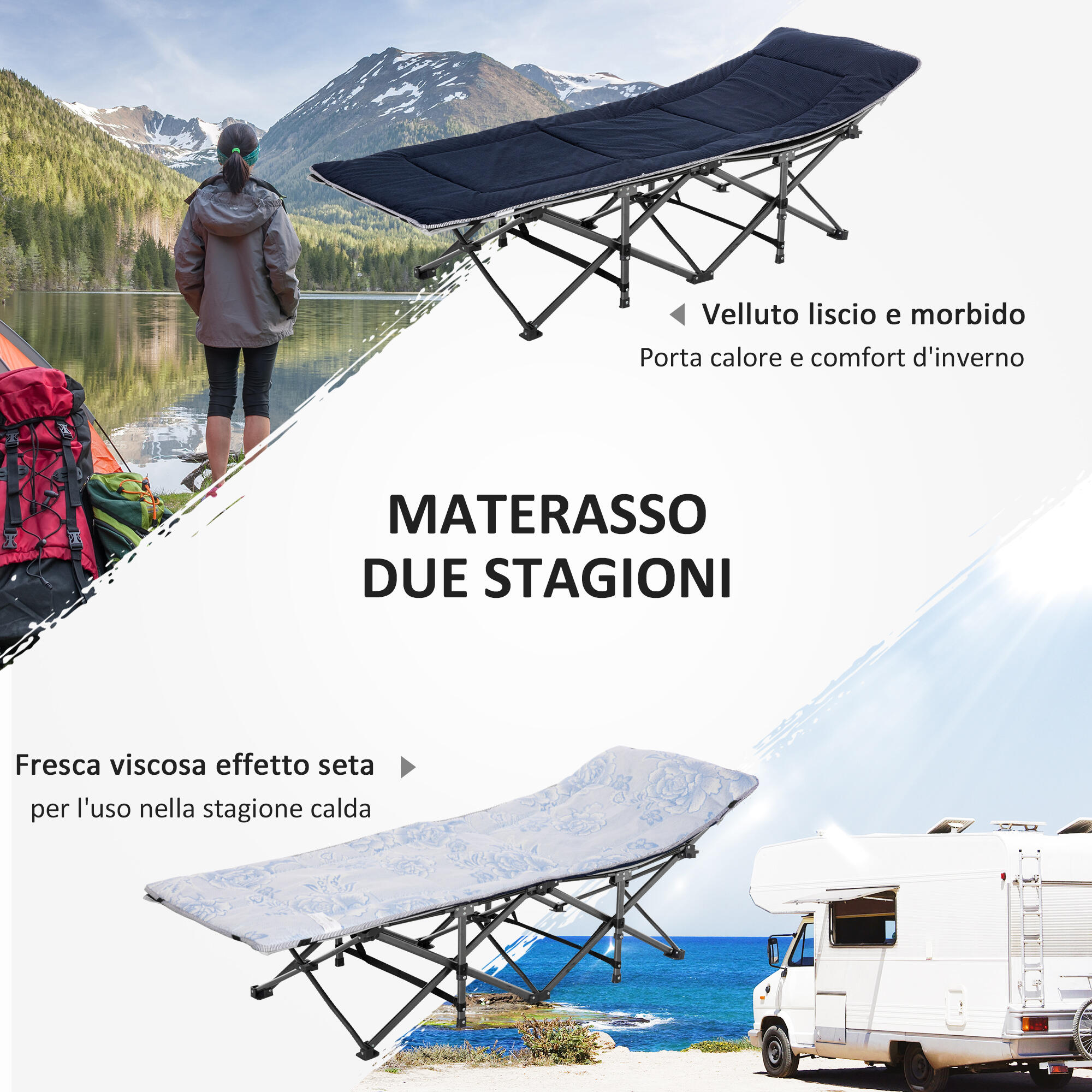 Outsunny Lettino Pieghevole da Campeggio con Borsa Trasporto 188x64.5x53cm Blu 4/8