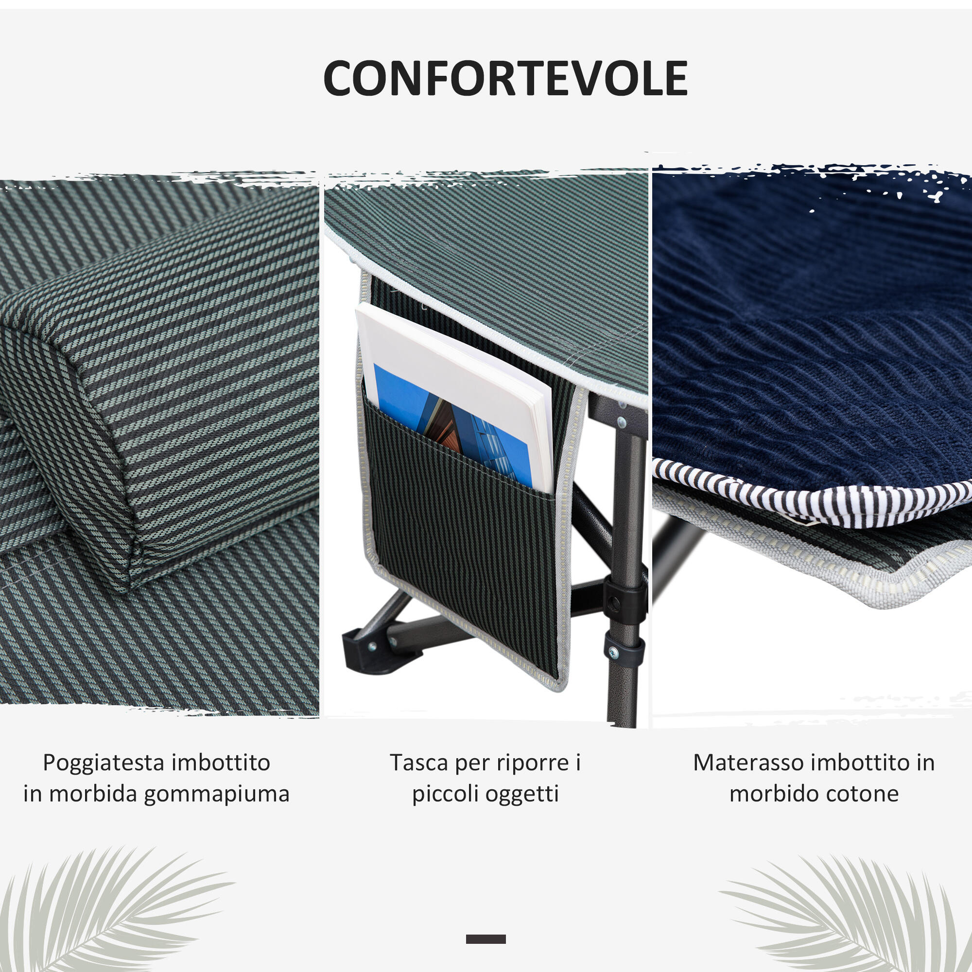 Outsunny Lettino Pieghevole da Campeggio con Borsa Trasporto 188x64.5x53cm Blu 7/8