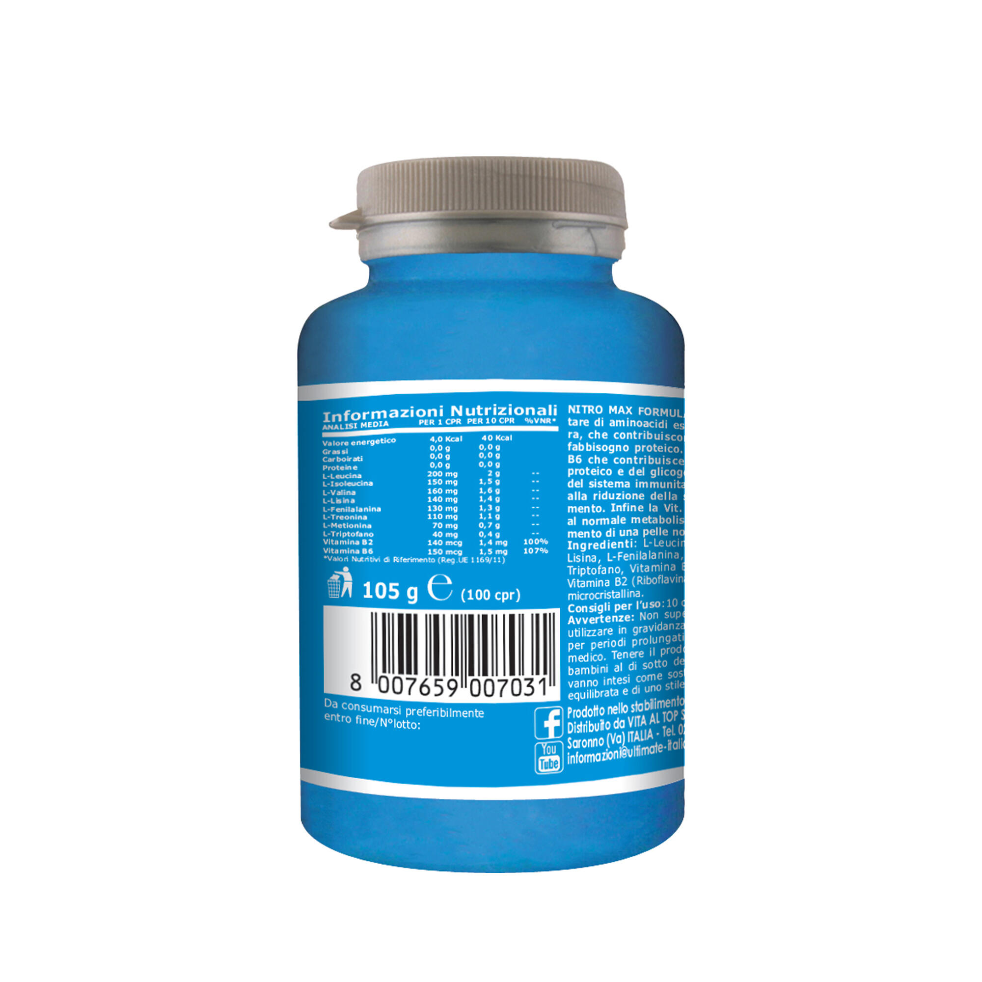 Integratore alimentare - AMINOACIDI ESSENZIALI - NITRO MAX - 100 cpr 3/5