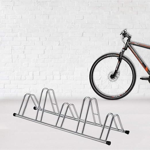 Portabici da Terra per 5 Biciclette, Zincato, 140x42x40cm - 1005 EC - Argento 2/2