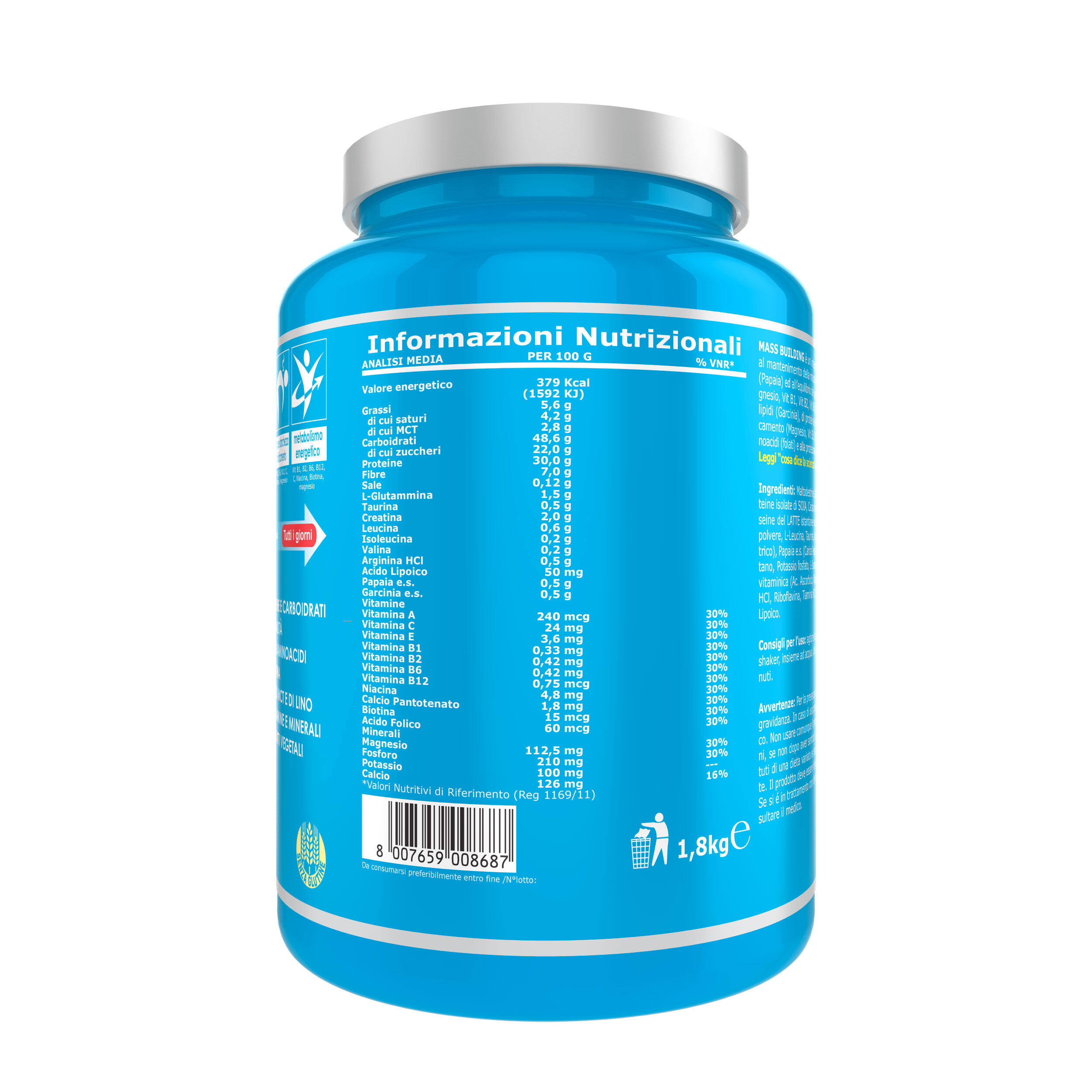 Integratore alimentare - MASS BUILDING CIOCCOLATO NOCCIOLA - 1,8 Kg 3/7