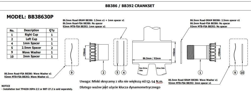 Boîtier de pédalier Token BB38630P Ninja Lite 3/6