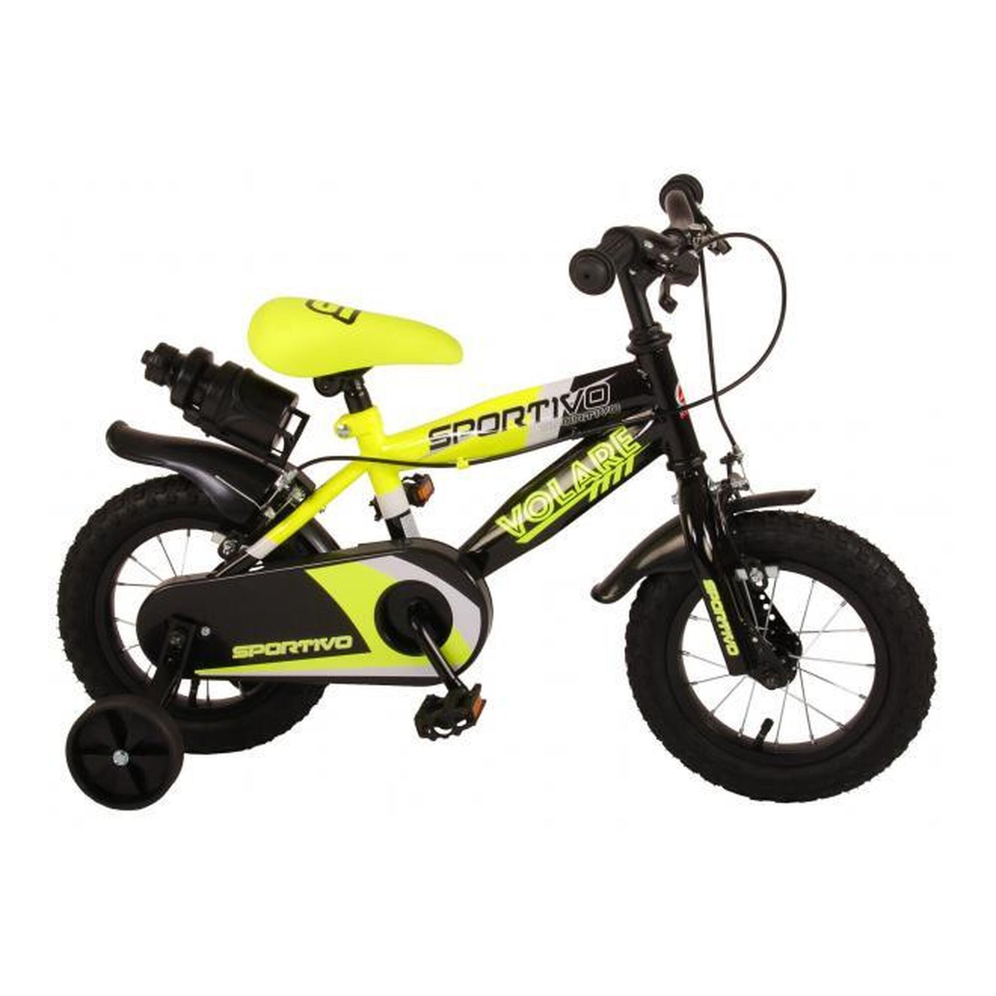 Volare Sportivo Children's Bike - Boys - 12 pouces - Noir jaune néon - deux