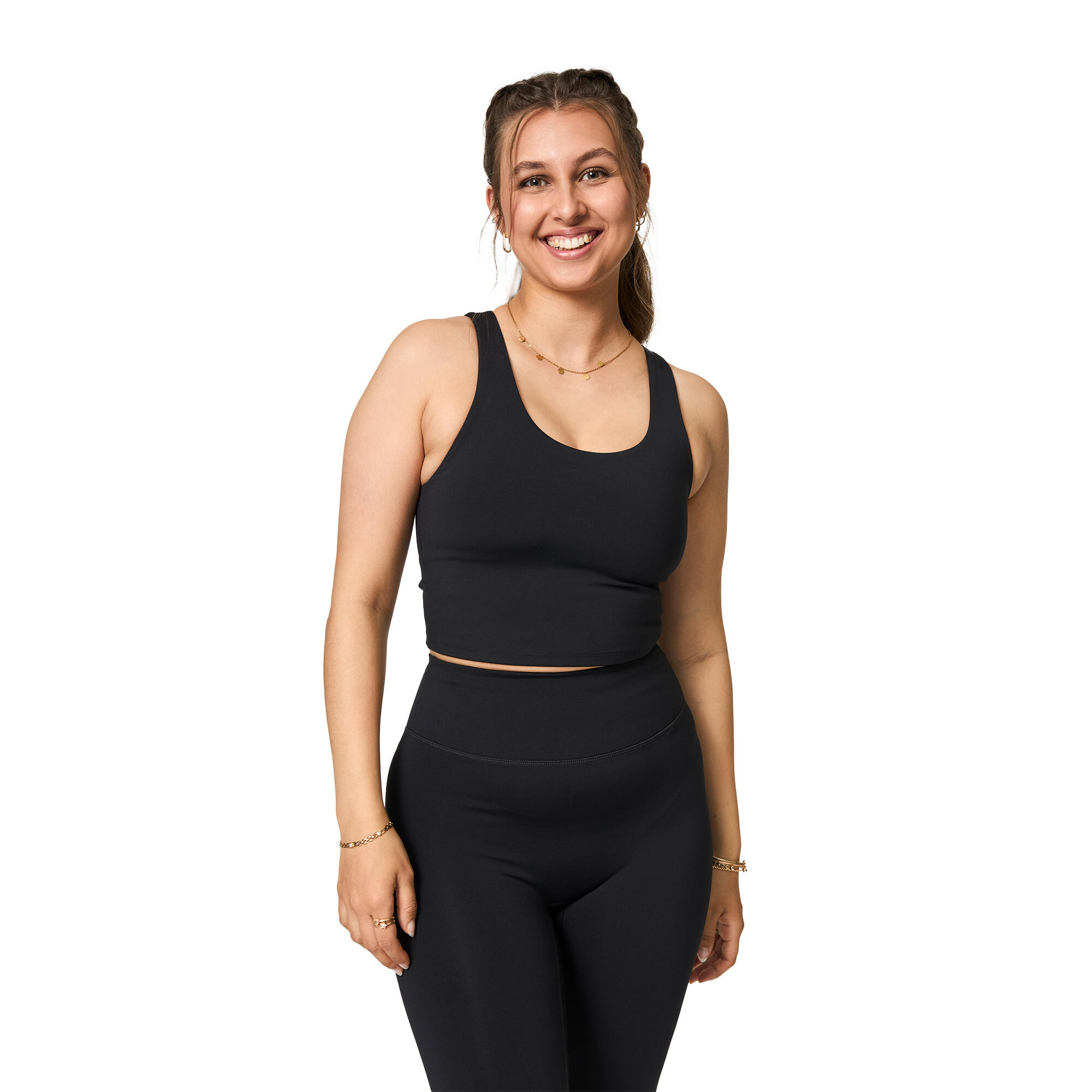 "Luxe" Ärmelloses Oberteil Runder Auschnitt für Damen Pechschwarz 3/4