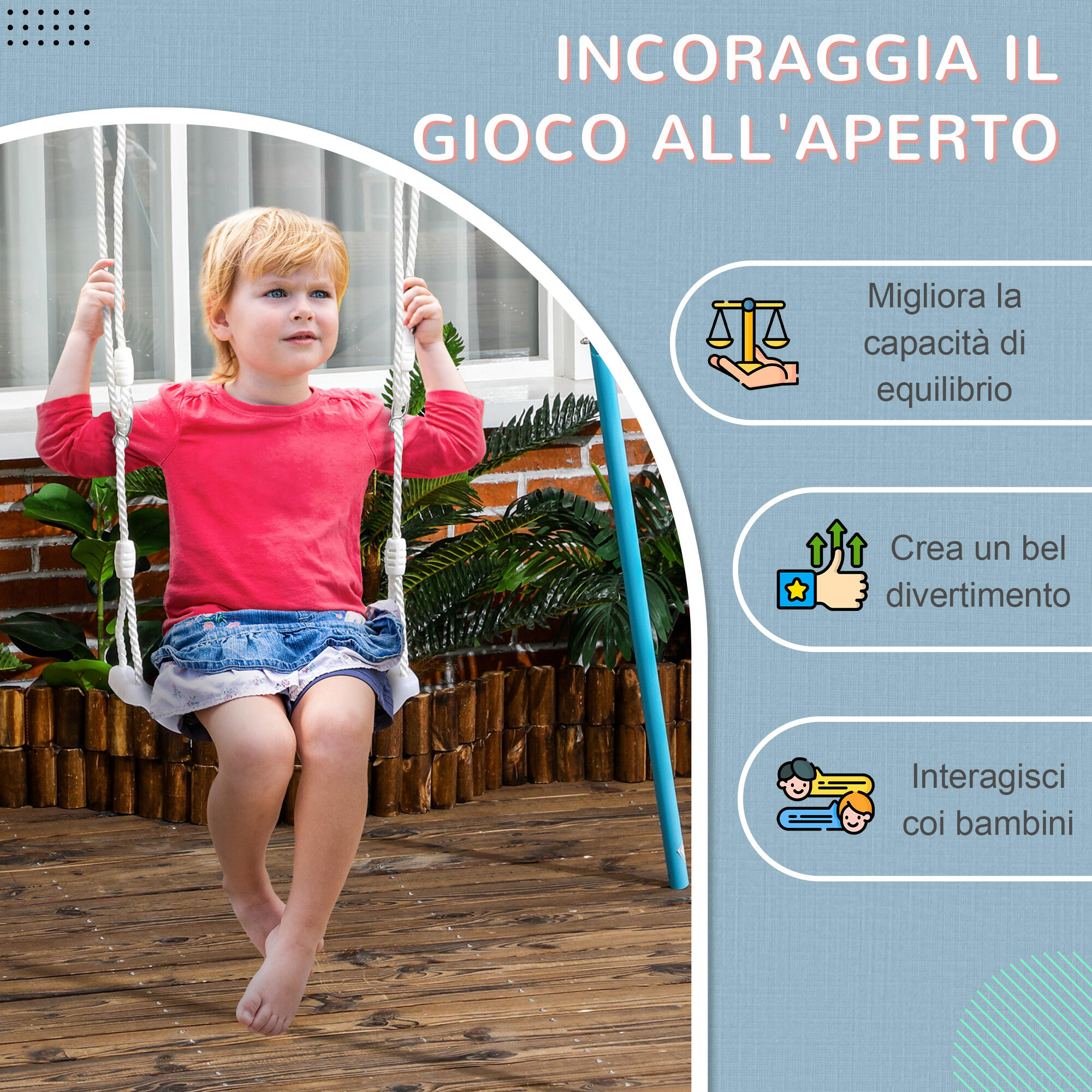 Outsunny Altalena per Bambini 9-36 Mesi Bianca con Luci LED e Corda Regolabile 7/7